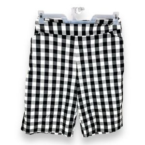 NEW XL BLACK WHITE GINGHAM BERMUDA SHORTS PULL ON STRETCH COTTAGE